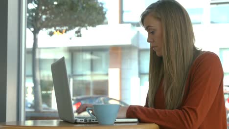 Pretty-blonde-using-laptop-in-cafe