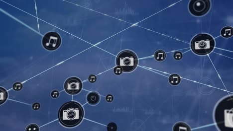 animación de la red de conexiones de la placa de circuitos con iconos digitales
