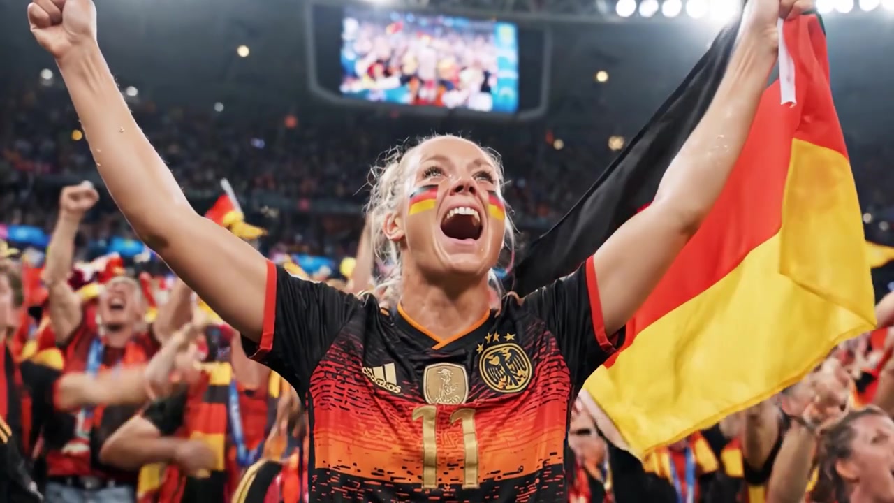 Celebrando la vittoria: un tifoso appassionato esulta in mezzo a una folla di sostenitori gioiosi, irradiando orgoglio nazionale con emozione sincera e spirito di squadra.