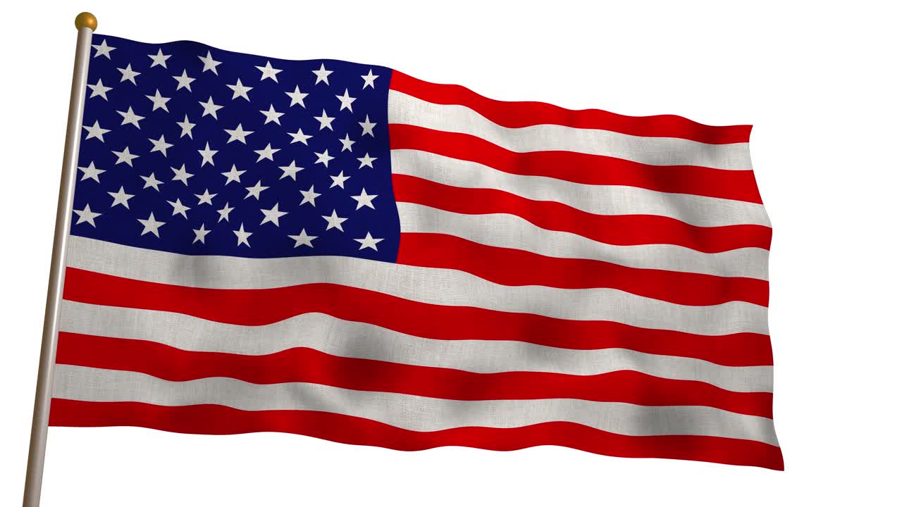 Sømløs animasjon av USAs nasjonalflagg (USA) som vaier på en hvit bakgrunn. Høykvalitets 3D-gjengivelse av stjerner og striper for patriotiske og offisielle konsepter.