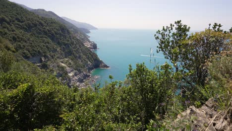 beautiful landscape view over the coast of cinque terre, with the view to one of the five villages of cirque terre