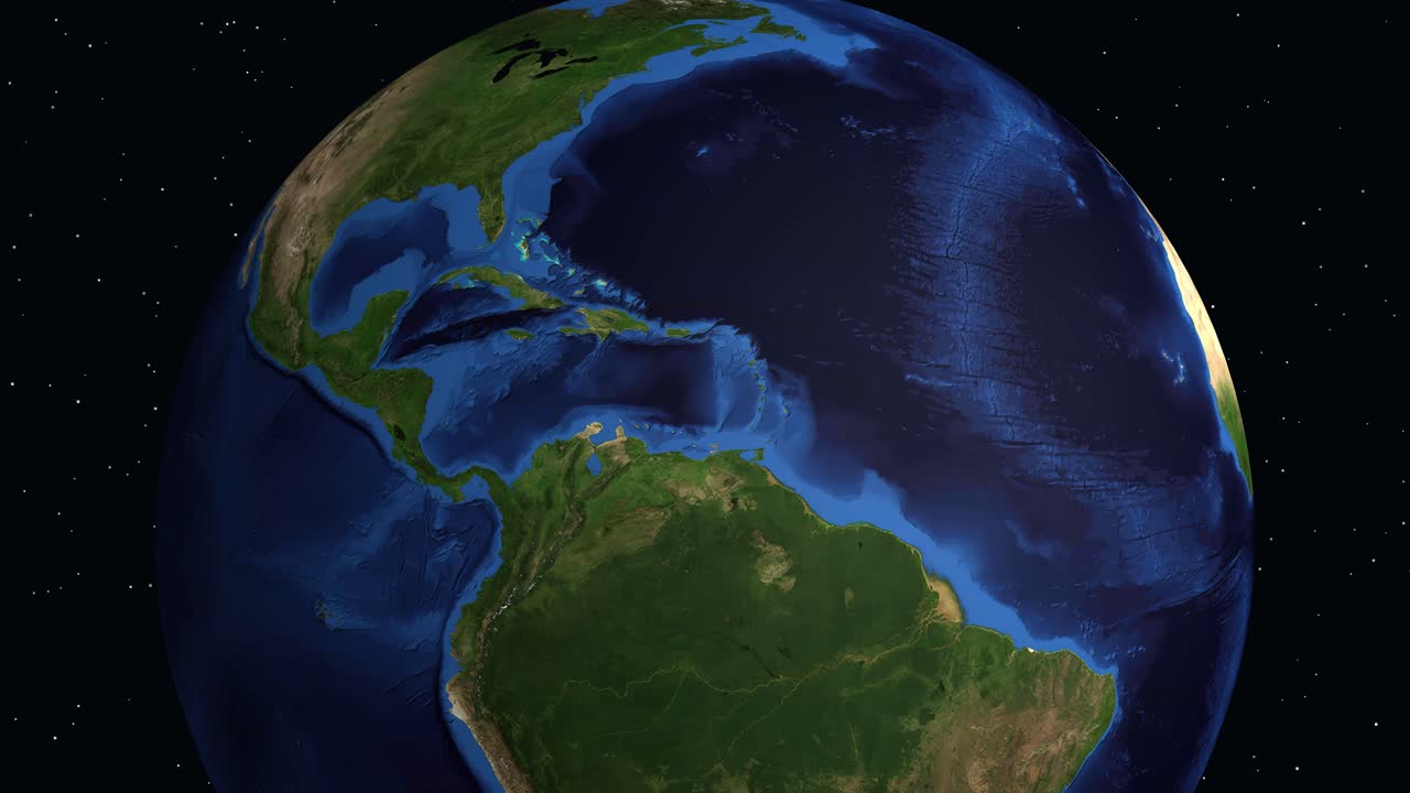 Un globo 3D rotante si ingrandisce dallo spazio sull'America Centrale con sovrapposizione di dati di localizzazione