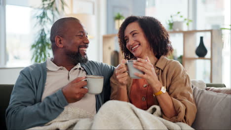 happy senior couple enjoying a warm beverage