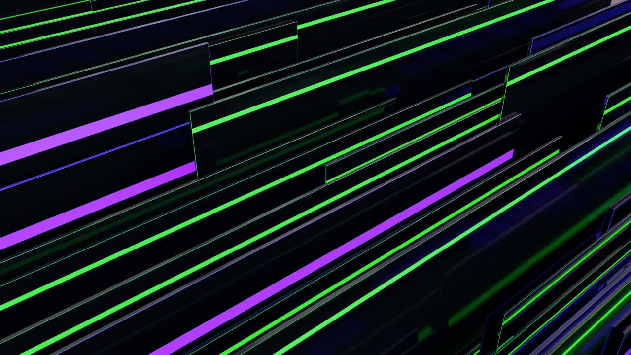 Animazione astratta in loop di pannelli riflettenti colorati 3D. Salvaschermo. Plastica, metallo. Blu, Giallo. Generato in 3D.