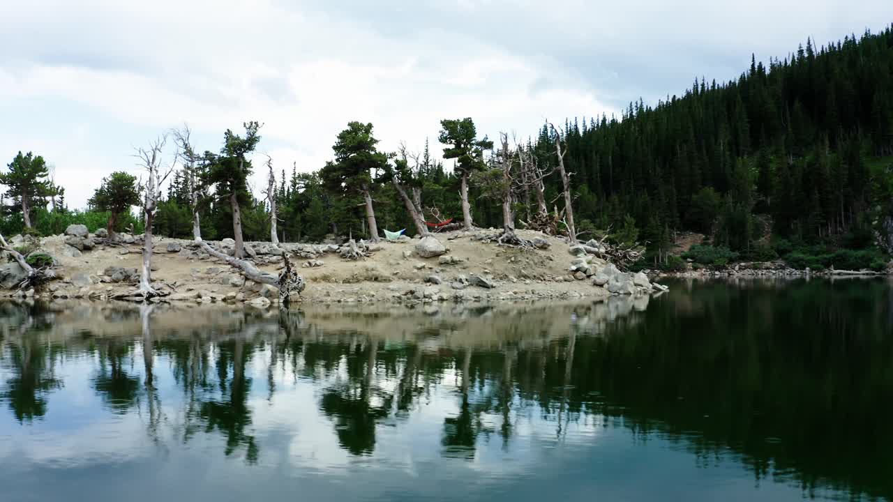 The shore of Colorado's remote Saint Mary's Lake in the Rocky Mountains