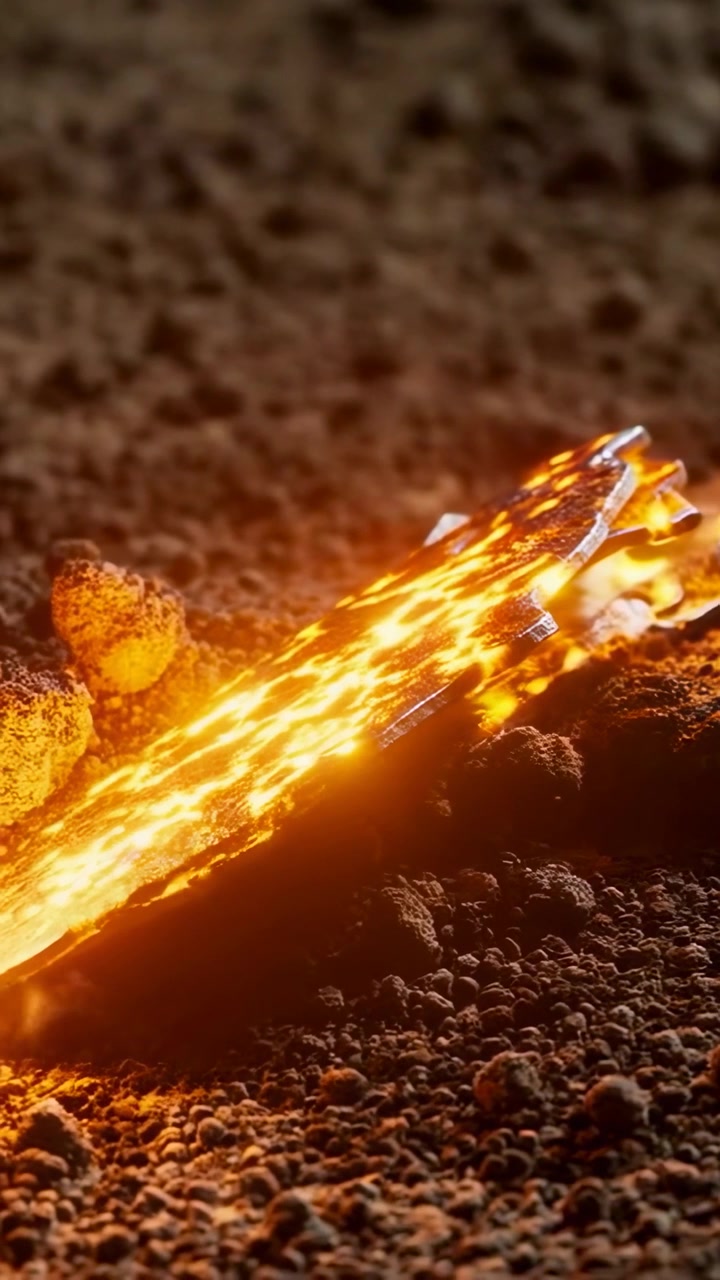 Vertical video: Heating serrated metal disk pushing molten glow along teeth on coarse grit, embers