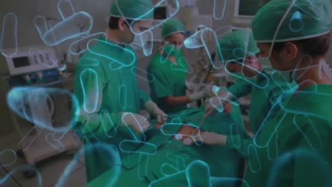 animación de células de virus flotando sobre los médicos durante la cirugía