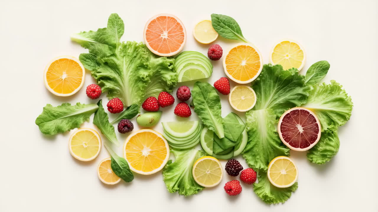 Vibrant arrangement of fresh fruits and vegetables