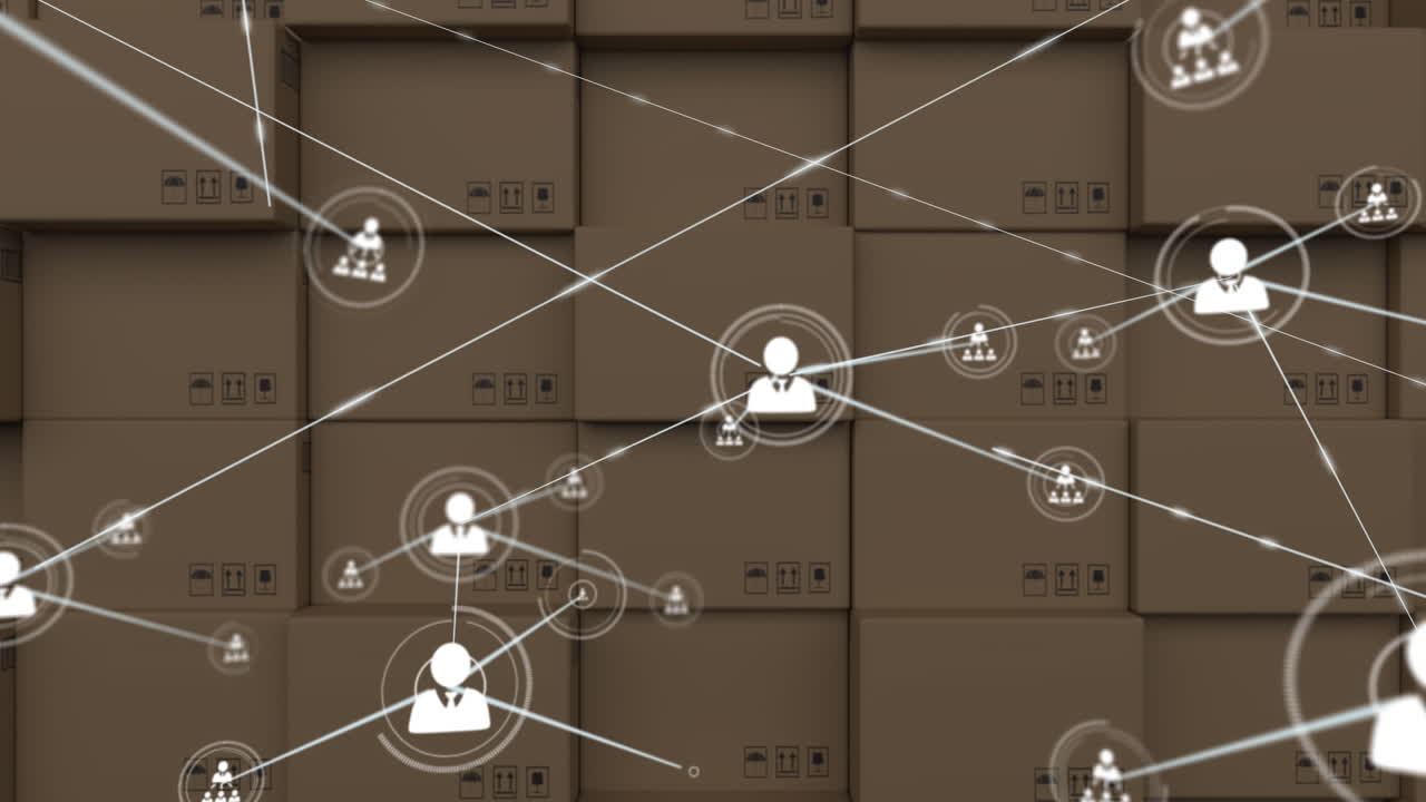 video compuesto digital de la red de conexiones contra la pila de cajas de entrega