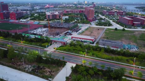 drone view of beijing jiaotong university at sunset time, china