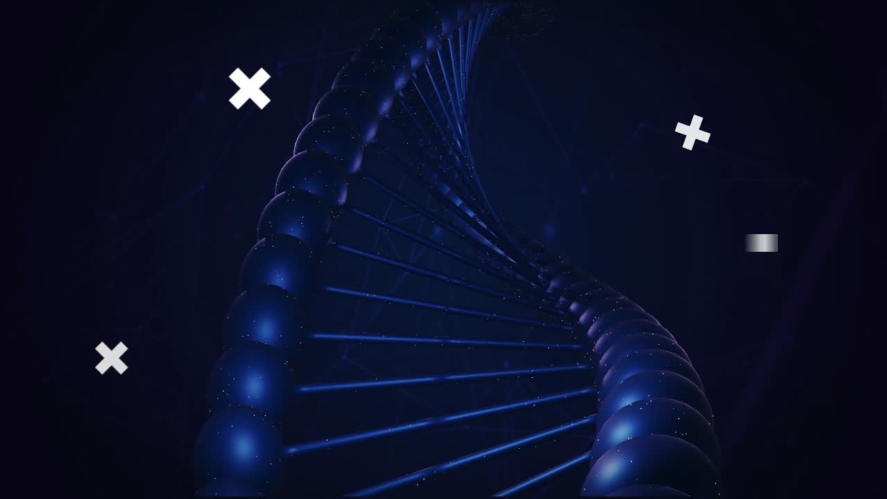 Twisting DNA strand in dark space, animation showing scientific concept