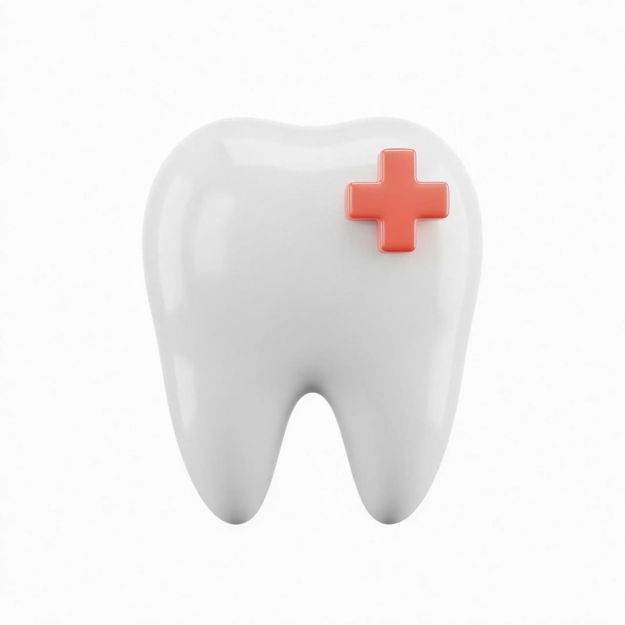 3D Cartoon Tooth with Red Cross Symbol for Dental Health