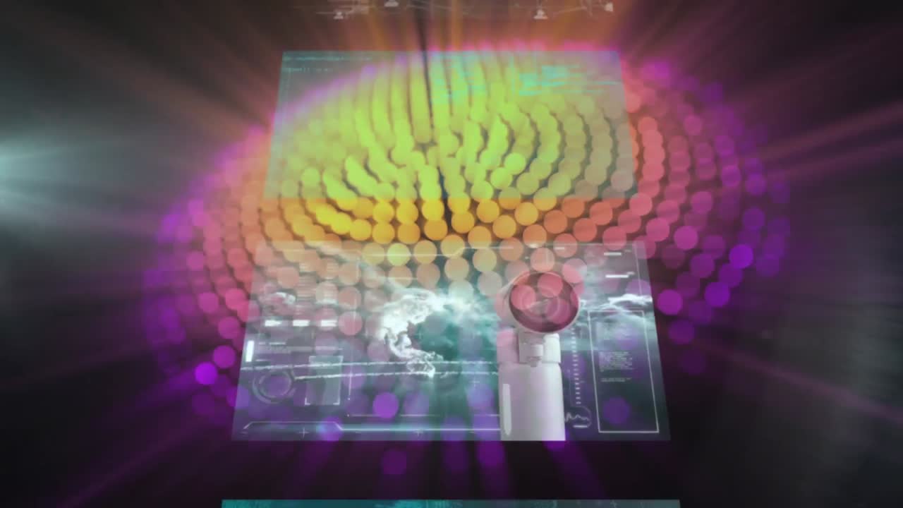 animación de pantallas digitales sobre puntos de luz de colores