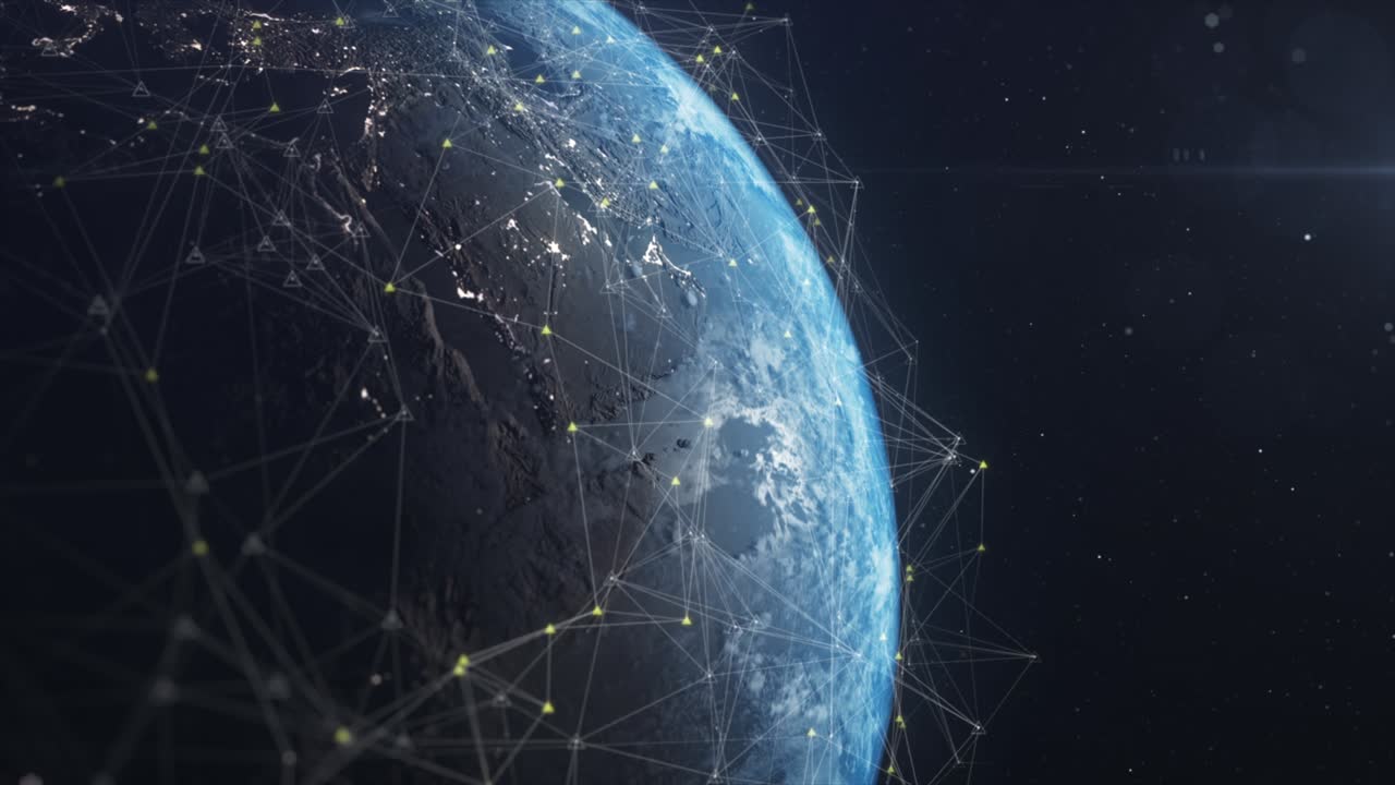 Communication technology global network. Global world network and telecommunication. Concept transmit Ai networking on fiber optic. Transfer 5g web communications signal on worldwide.