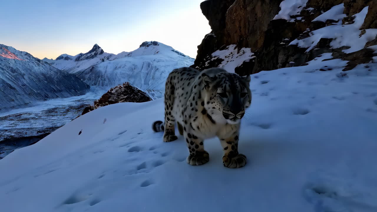 Snow Leopard in Snowy Mountains