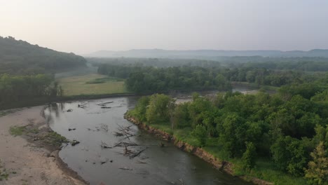 misty river valley aerial view