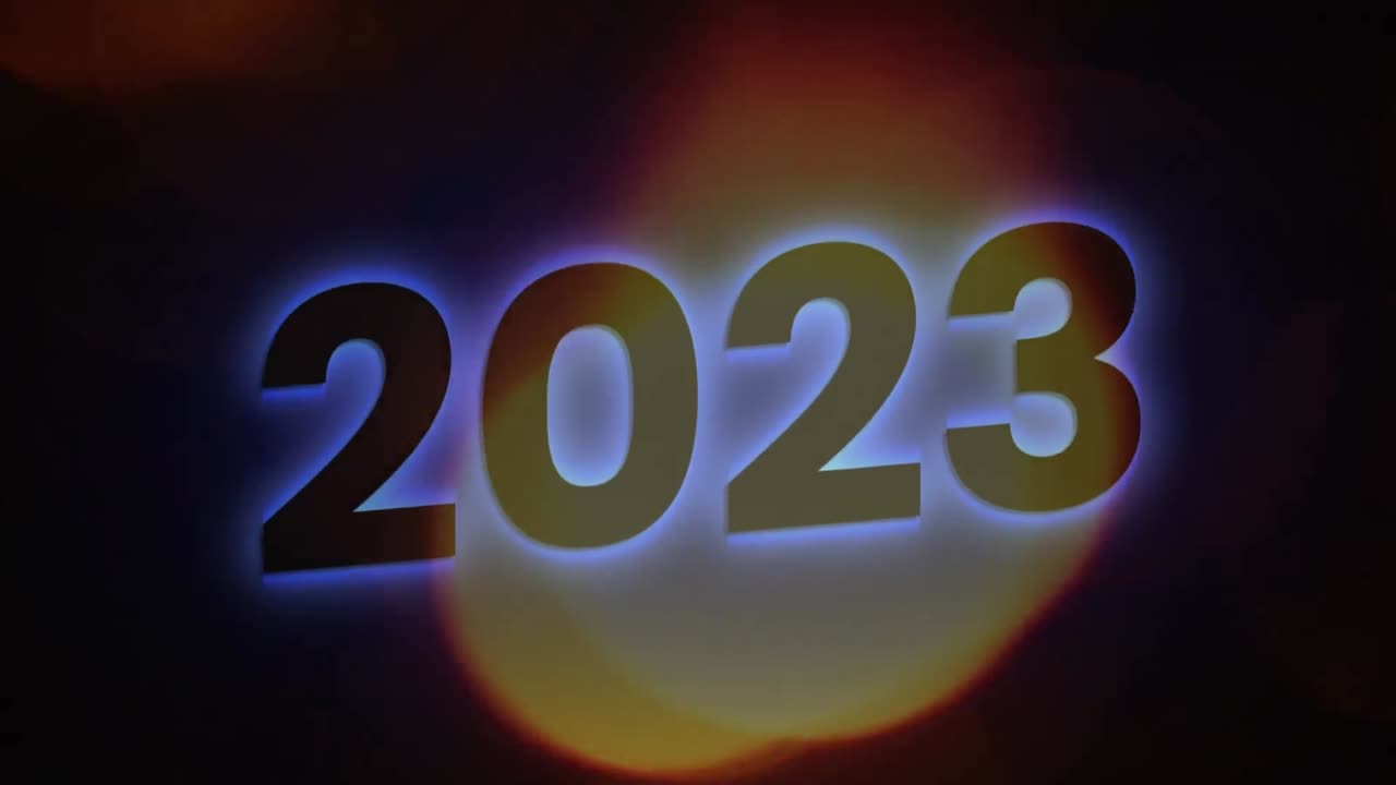 Animation of 2023 text over blurred lights
