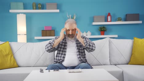 the pessimistic man is confused at home.