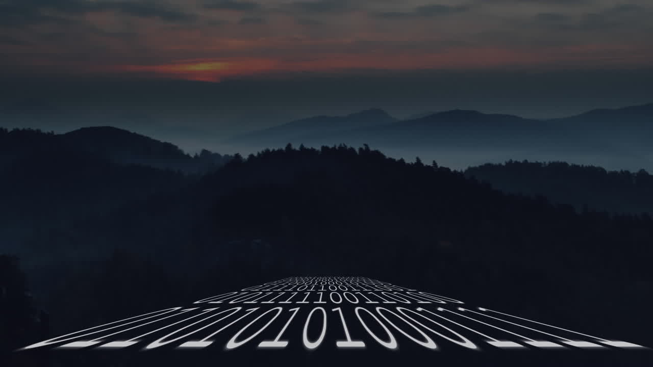 풍경 위의 바이너리 코딩의 애니메이션