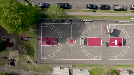 aerial view of children playing basketball