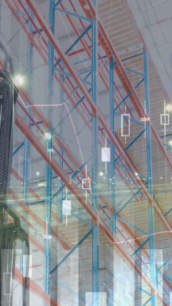 animación del procesamiento de datos financieros en un almacén vacío