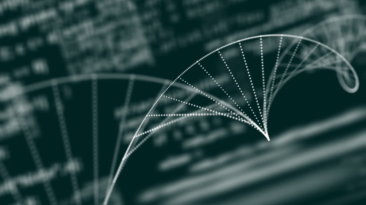 DNA strand and binary coding, scientific data processing animation