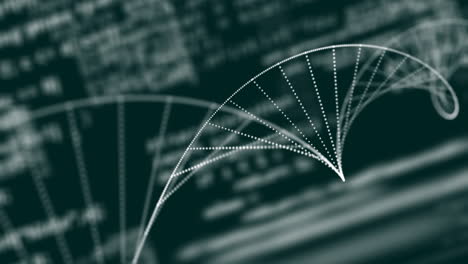 cadena de adn y codificación binaria, animación de procesamiento de datos científicos