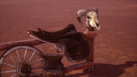 horse saddle on the fence in monument valley