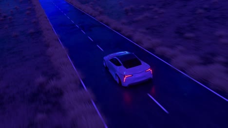 futuristic car driving on a night road