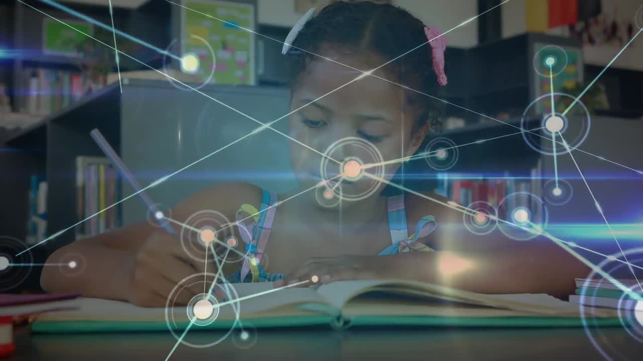 교실에서 아프리카계 미국인 소녀에 대한 연결 네트워크의 애니메이션