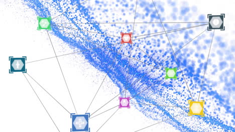Animación-De-Iconos-Conectados-Sobre-Un-Patrón-De-Onda-Dinámico-Sobre-Fondo-Blanco.