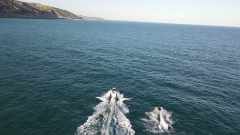 Aerial-views-of-boats-sailing-in-the-coast-nearby-Barcelona