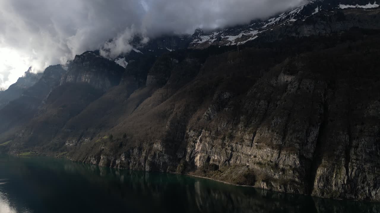 Drone view of hills of Walensee, Switzerland