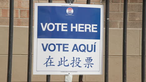 vote here sign in english, spanish and mandarin