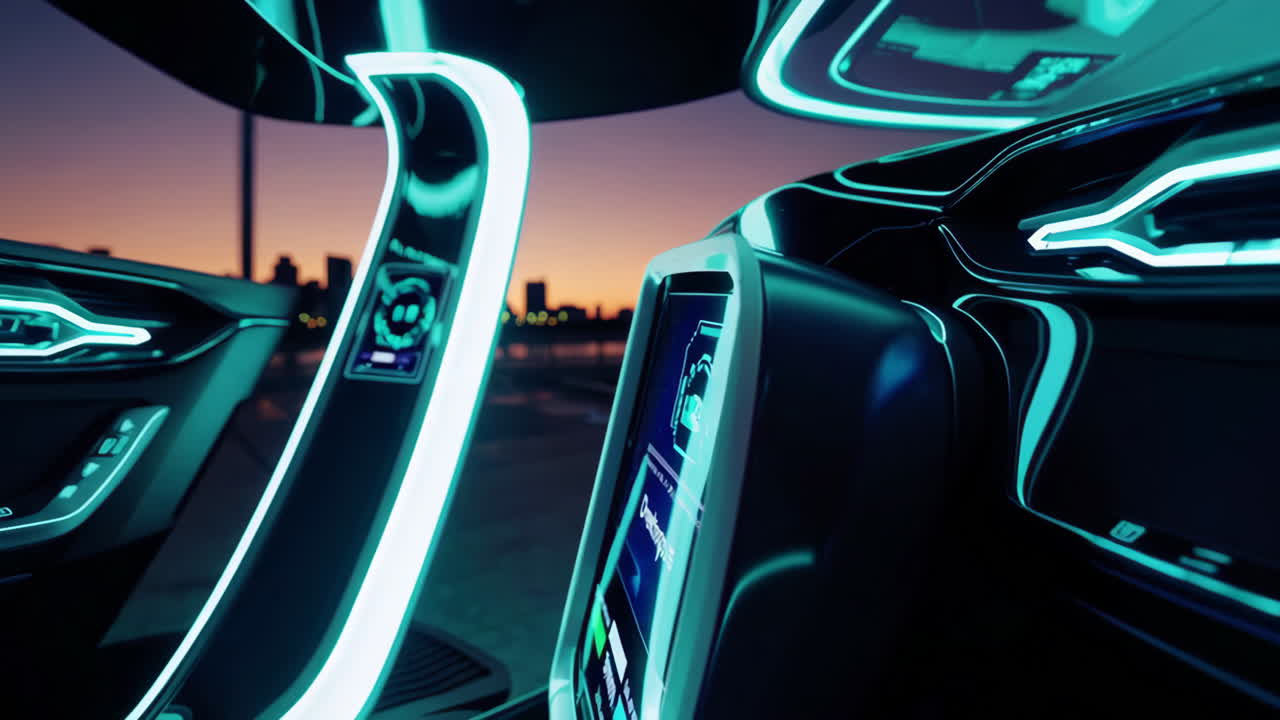 Futuristic Electric Car Interior at Sunset