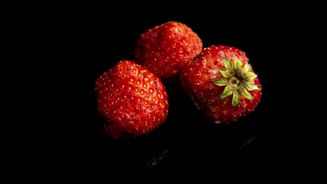 strawberry rots on a black background, time lapse, macro photography