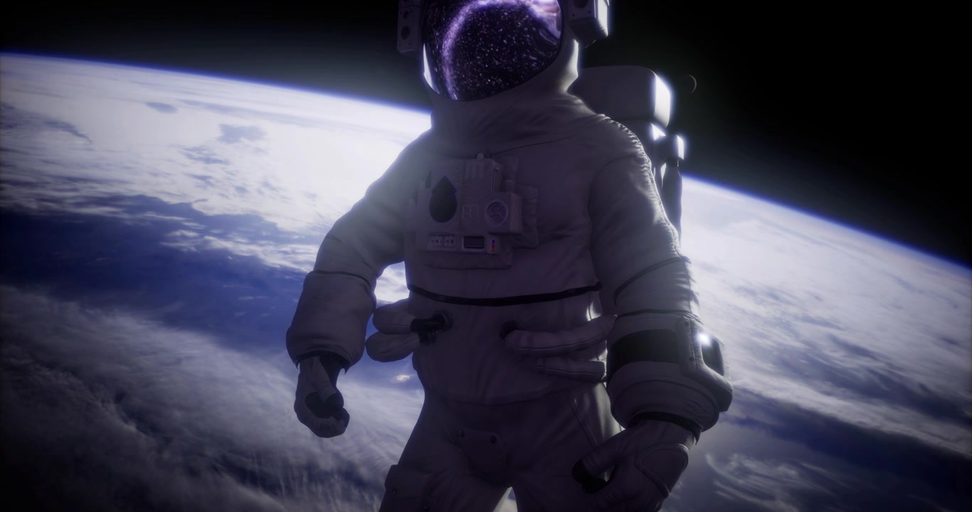 Astronaut utfører romvandring nær jorden i lav bane.