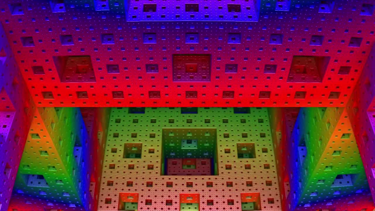 3차원 만델브로트 세트, 3d, 녹색 노란색 빨간색 파란색 큐브의 애니메이션 표현