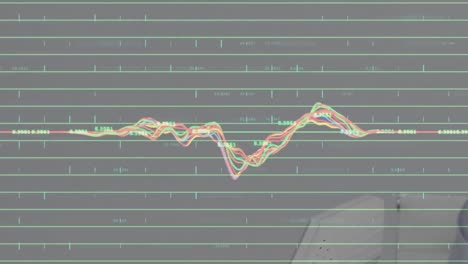 Animation-Der-Datenverarbeitung-über-Einer-Geschäftsfrau,-Die-Ein-Telefon-Headset-Verwendet