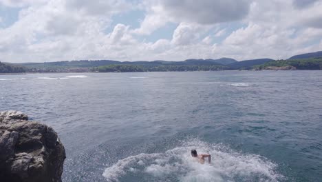 jumping from a rock.