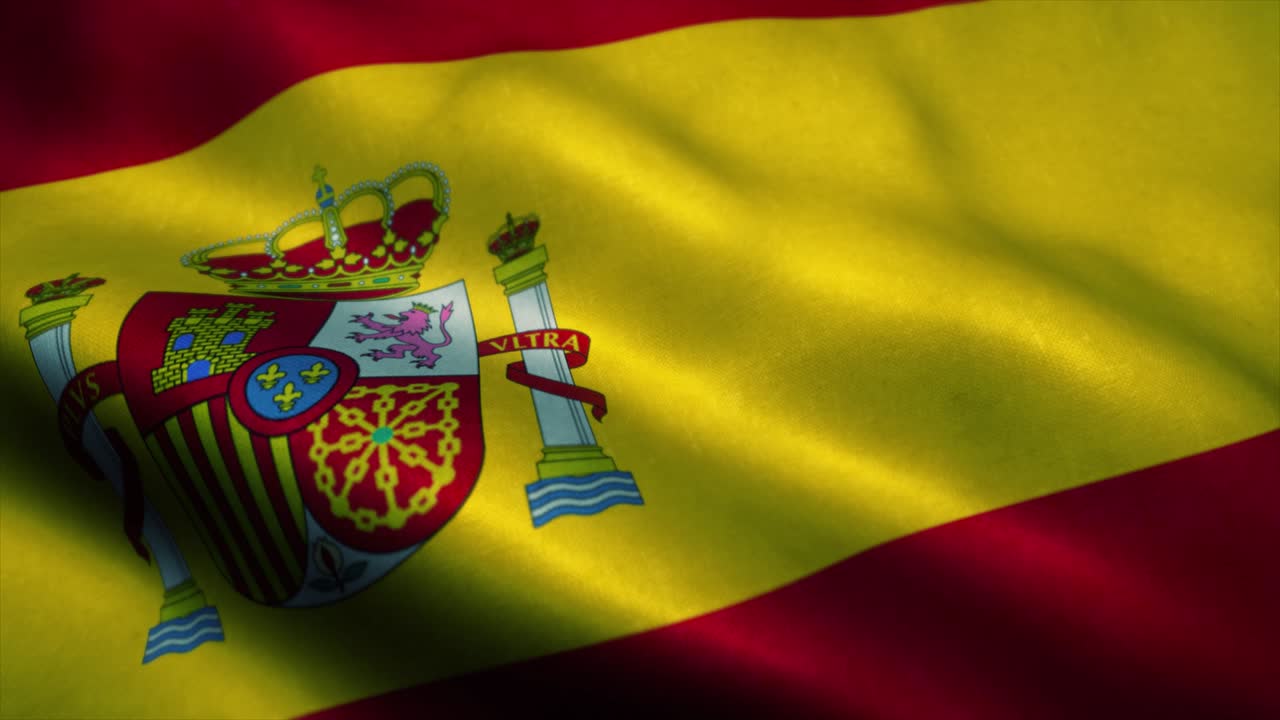 Bandiera del Regno di Spagna - Bandiera della Spagna in alta risoluzione 4K, che sventola al vento