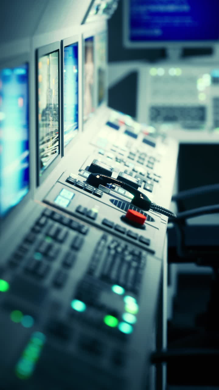 sala de control futurista con monitores y paneles de control
