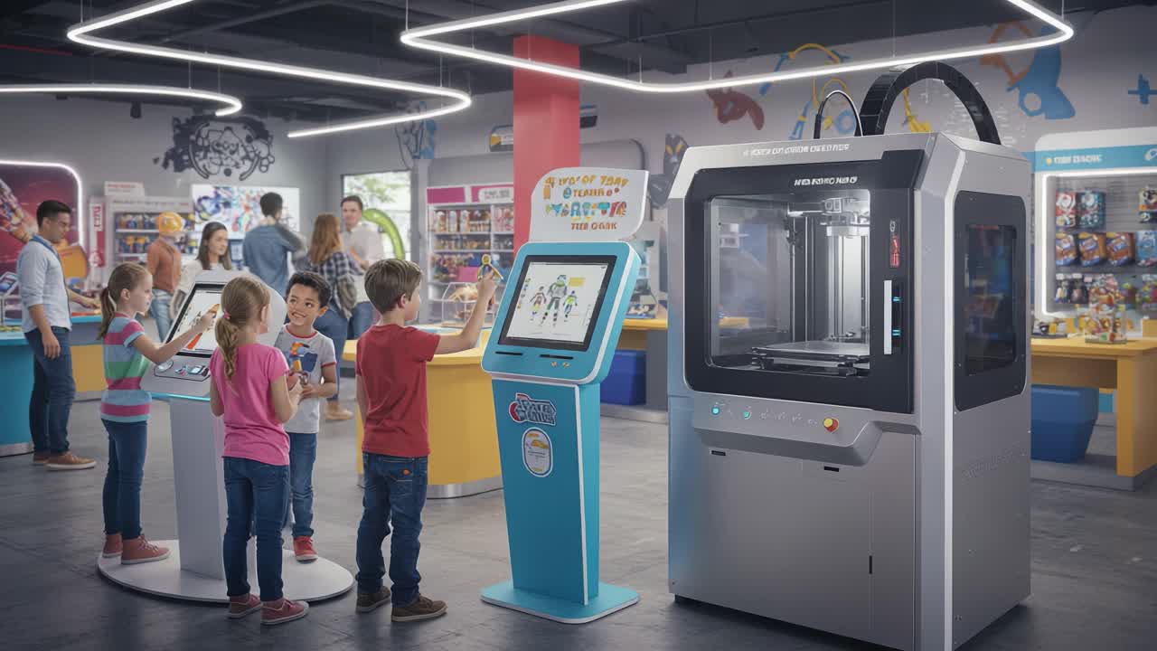 Children Engaged with 3D Printing Technology in Interactive Learning Space - Exploring Creativity and Innovation Through Hands-On Experiences