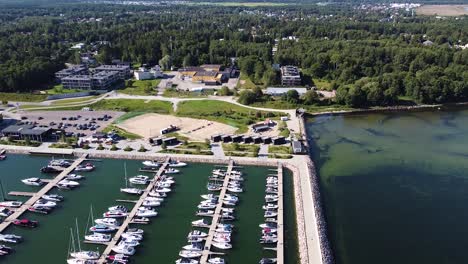 Beautiful-Haven-Kakumae-pier-of-Tallinn-city,-aerial-view