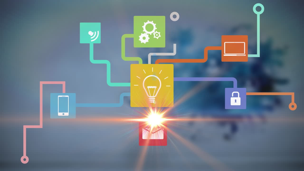 animación de puntos de luz sobre los iconos de los medios