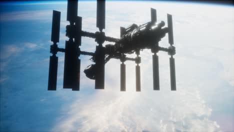 A-view-of-the-Earth-and-a-spaceship.-ISS-is-orbiting-the-Earth