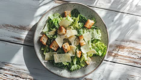 Fresh-Caesar-Salad-with-Croutons-on-Rustic-Wooden-Table