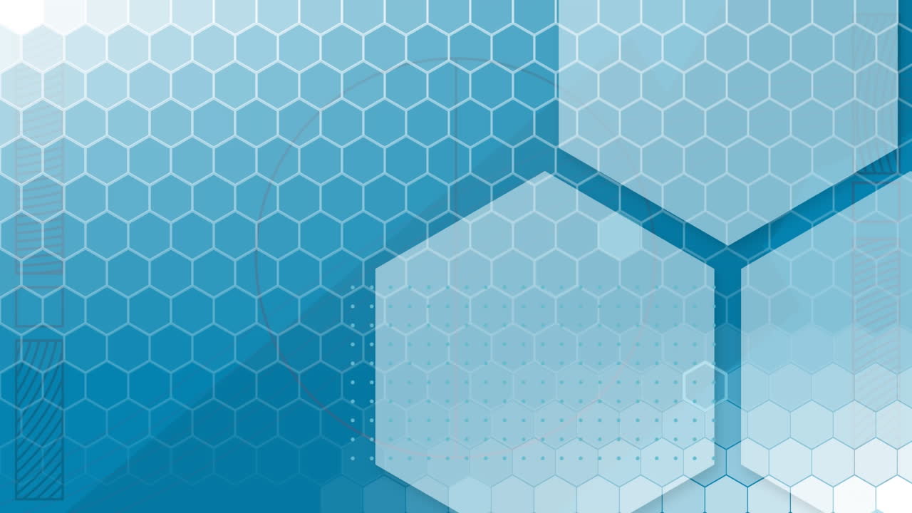 animación de formas hexagonales diseño de patrones sobre formas abstractas en fondo azul.