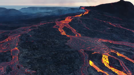 aerial view of lava flow from volcano