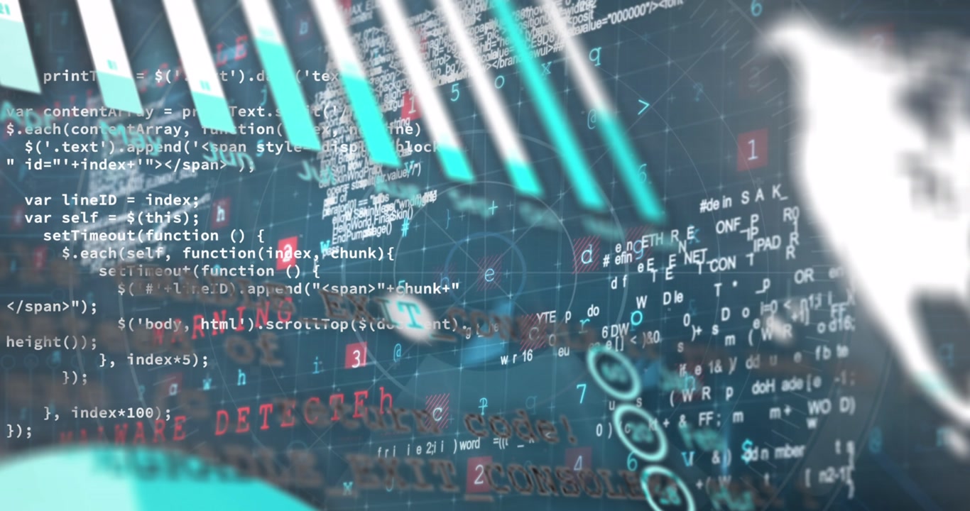 Animation of graphs and data processing over globe and navy background